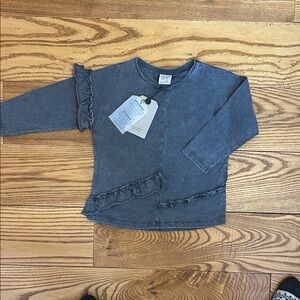 Zara Girls Long-Sleeve Ruffle Tee - Gray